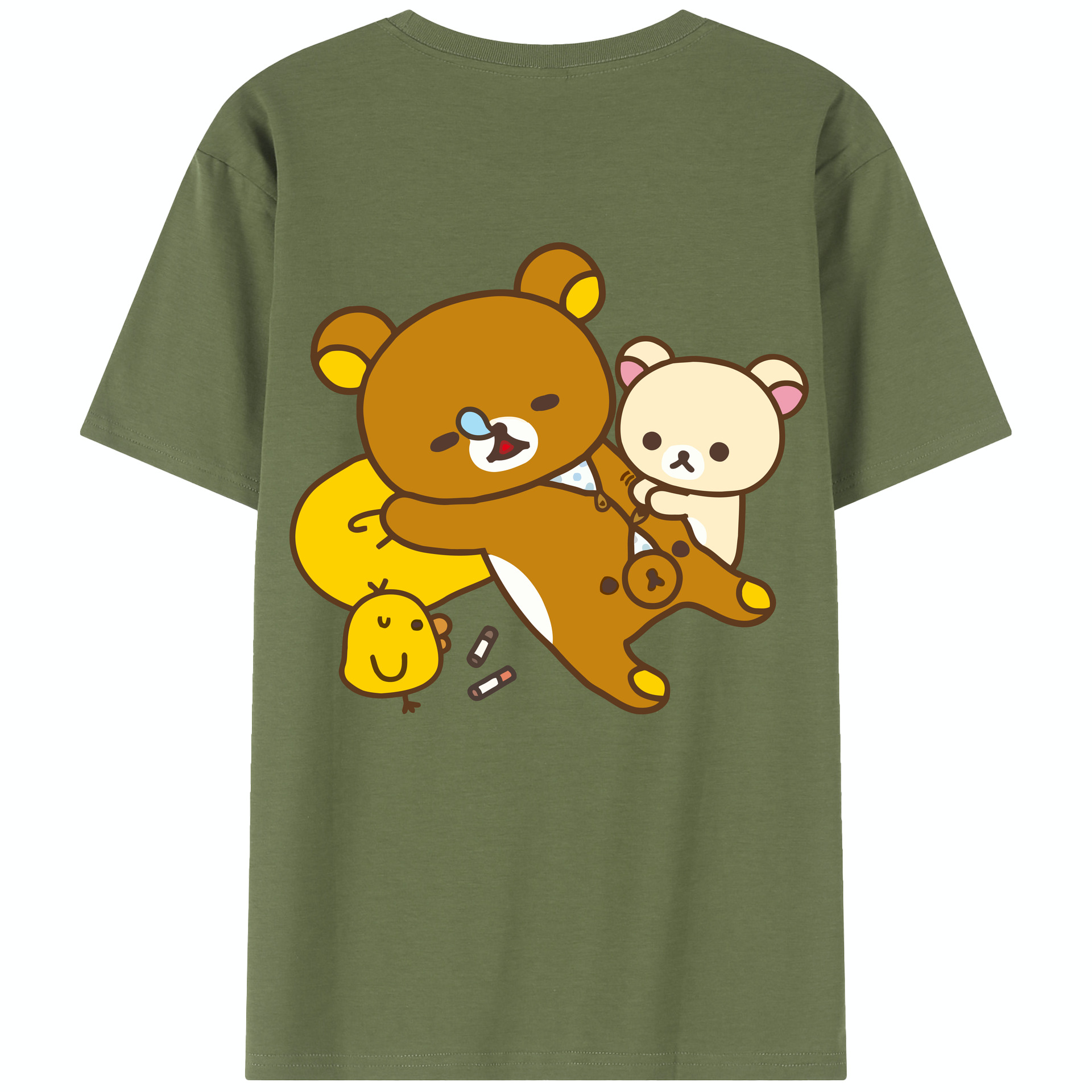 （画像用） リラックマ リラックマ キイロイトリ Rilakkuma Korilakkuma Kiiroitori 綿100％半袖Tシャツ（背面プリント）